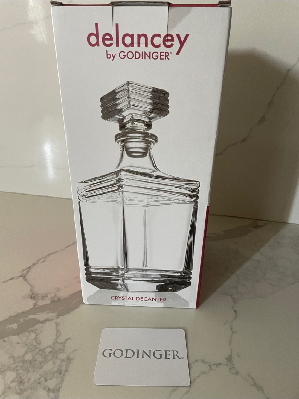 Godinger Clear Crystal Square Decanter with Geometric Stopper